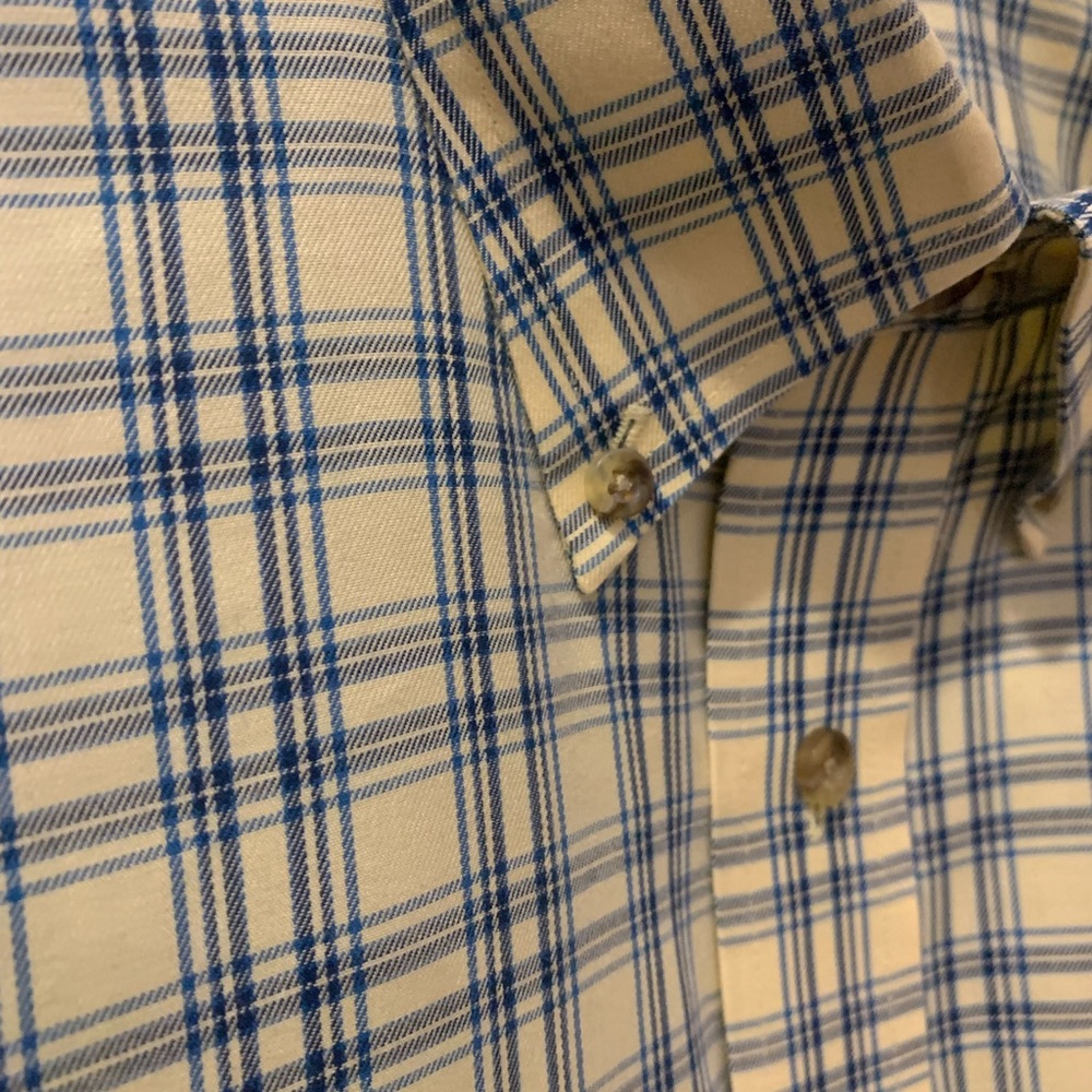 LL Bean Men's Traditional Fit yellow and blue Plaid Shirt XXL Reg